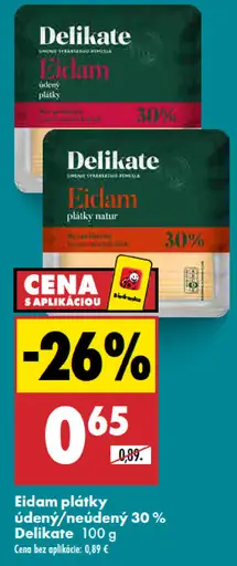 Delikate eidam plátky údený a neúdený 30 %