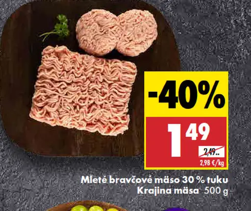 Mleté bravčové mäso 30 % tuku