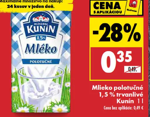 Mlieko polotučné 1,5 % trvanlivé