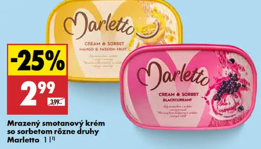 Mrazený smotanový krém so sorbetom, rôzne druhy