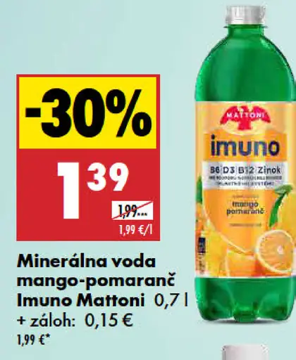 Mattoni Imuno minerálna voda s mangom a pomarančom
