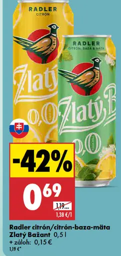 Zlatý Bažant Radler citrus/citrón-baza-mäta