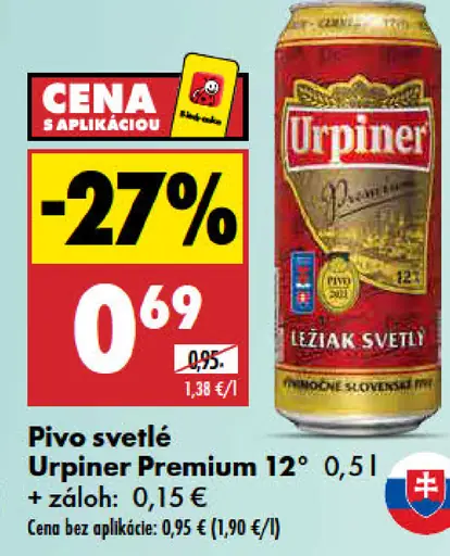 Urpiner Premium 12° svetlé pivo plechovka