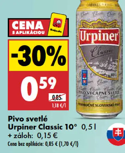 Urpiner Classic 10° pivo výčapné svetlé plechovka