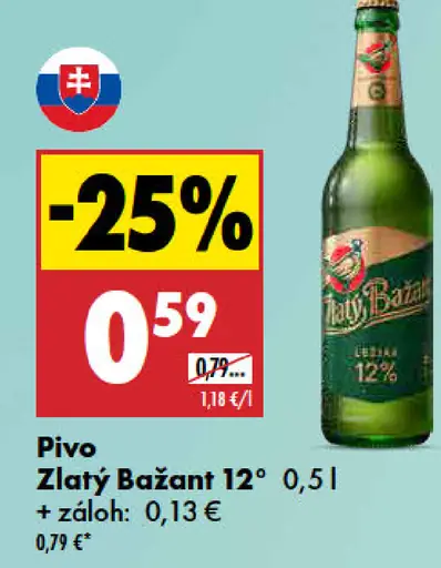 Zlatý Bažant 12° svetlé pivo