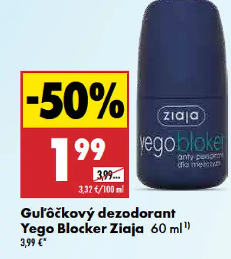 Ziaja Yego Blocker guľôčkový dezodorant