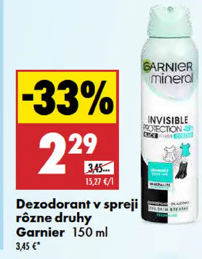 Garnier dezodorant v spreji, rôzne druhy