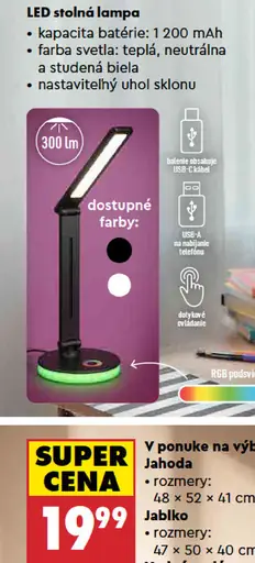 Lethe LED stolná lampa s okrúhlym alebo obdĺžnikovým podstavcom, regulácia intenzity svetla, teplé, neutrálne a studené biele s…