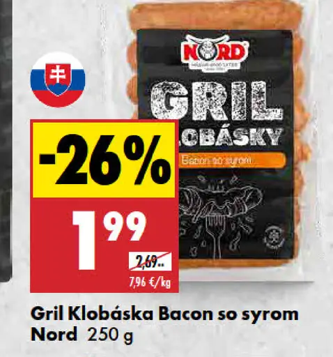 Nord Gril klobásky Bacon so syrom