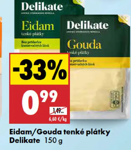 Delikate edam/gouda tenké plátky
