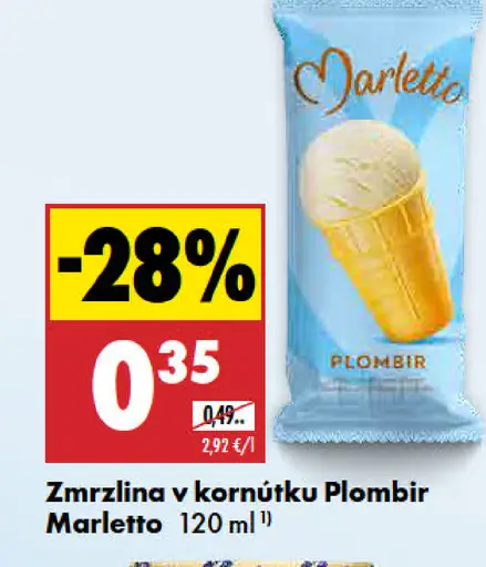 Marellto zmrzlina v kornútku Plombir