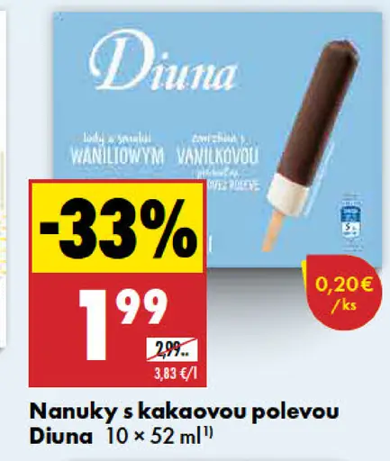 Diuna nanuky s kakaovou polevou vanilkový a vanilkovou príchuťou