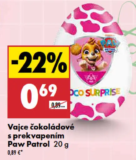 Paw Patrol Čokoládové vajce s prekvapením