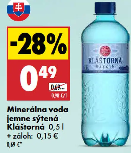 Minerálna voda jemne sýtená Kláštorná