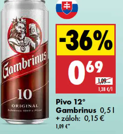 Pivo 10° Gambrinus Original plechovka
