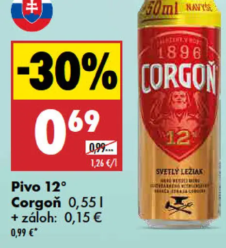 Pivo 12° Corgoň plechovka