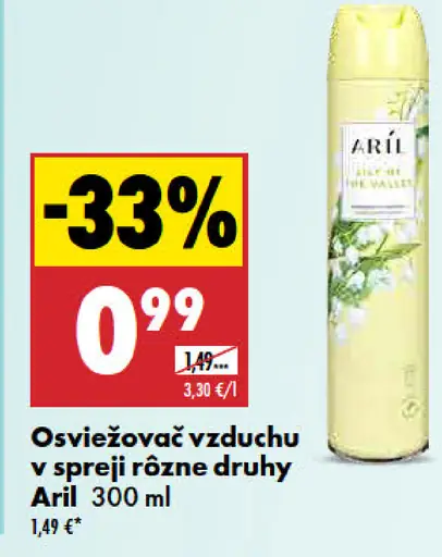 Aril osviežovač vzduchu v spreji rôzne druhy