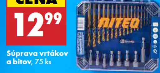 Súprava vrtákov a bitov, 75 ks