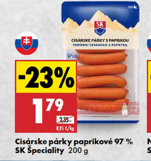 SK Špeciality Cisárske párky paprikové 97%