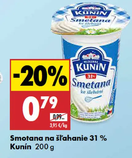 KUNÍN smotana na šľahanie 31 %