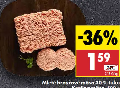 Mleté bravčové mäso 30 % tuku