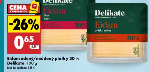 Delikate Eidam údený/neúdený plátky 30 %