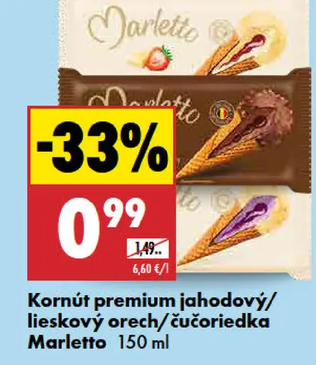 Prémiový kornút jahodový Marletto