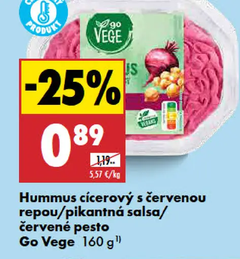 Hummus cícerový s červenou repou, pikantná salsa, červené pesto Go Vege