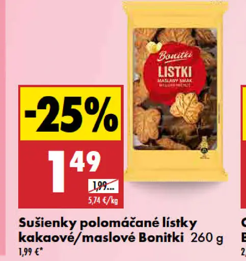 Sušienky polomáčané lístky kakaové/maslové Bonitki