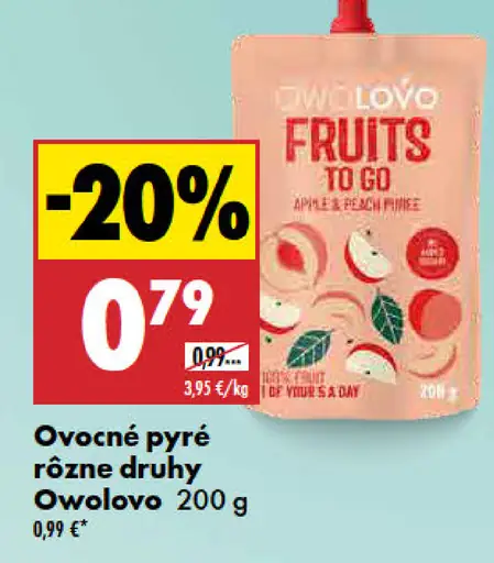 Owolovo ovocné pyré rôzne druhy