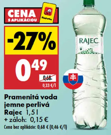 Rajec pramenitá voda jemne perlivá
