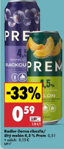 Radler čierna ríbezľa / žltý melón 4,5 % Prem plechovka