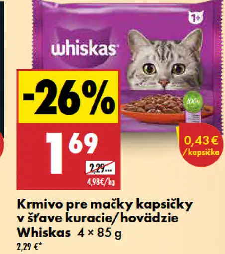 Whiskas kapsičky v šťave kuracie/hovädzie