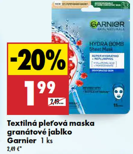 Textilná pleťová maska Granátové jablko Garnier