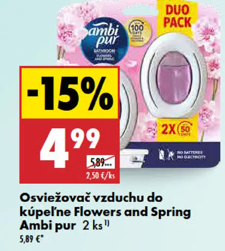 Ambi Pur osviežovač vzduchu do kúpeľne Flowers and Spring DUO pack