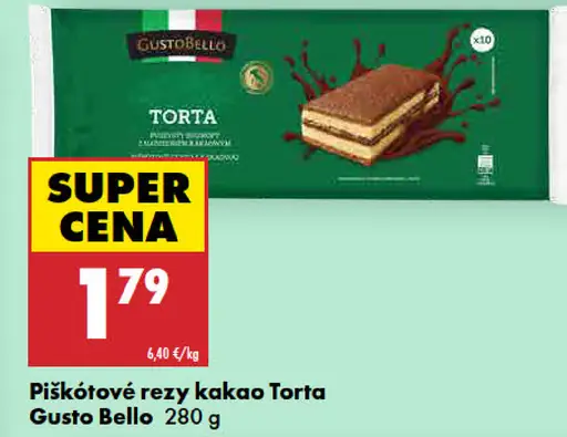 Gusto Bello piškótové rezy kakao/marhuľa Torta