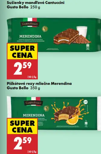 Gusto Bello piškótové rezy pomaranč/mliečne Merendina