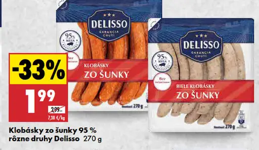 Klobásky zo šunky 95 % – rôzne druhy