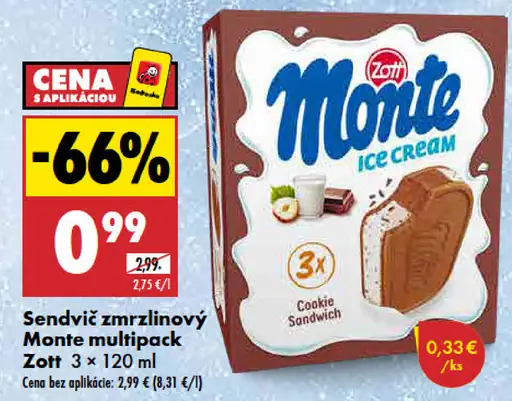 Zott sendvič zmrzlinový Monte multipack