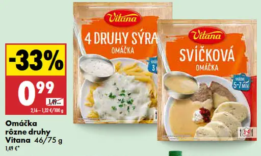 Vitana omáčka, rôzne druhy: 4 druhy syra a sviečková