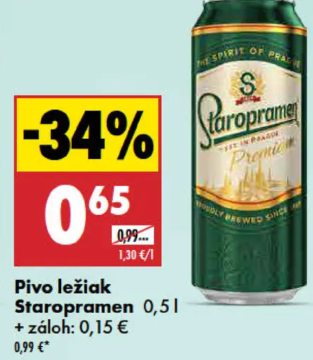 Staropramen Pivo ležiak plechovka