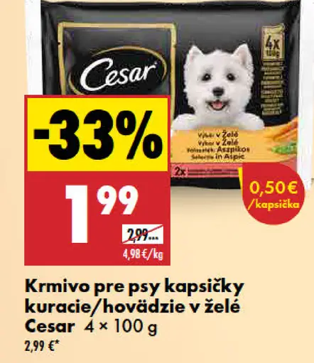 Cesar krmivo pre psy kapsičky kuracie alebo hovädzie v želé