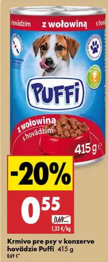 Puffi krmivo pre psy v konzerve hovädzie/kuracie