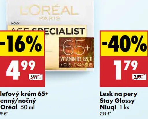 Pleťový krém 65+ denný/nočný L’Oréal