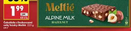 Meltié čokoláda s lieskovcami kúsky Alpine Milk Hazelnut