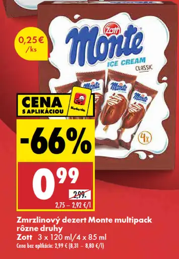 Mrazený dezert Monte multipack, rôzne druhy