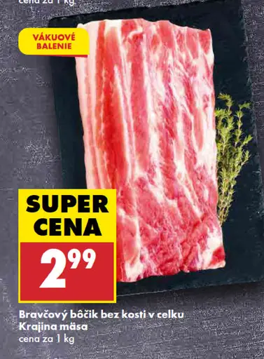 Bravčový bôčik bez kosti údený