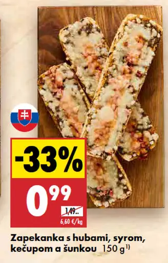 Zapekaná bageta s hubami, syrom, kečupom a šunkou