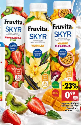Fruvita jogurtový nápoj islandského typu rôzne druhy – jahoda kiwi, vanilka, mango marakuja