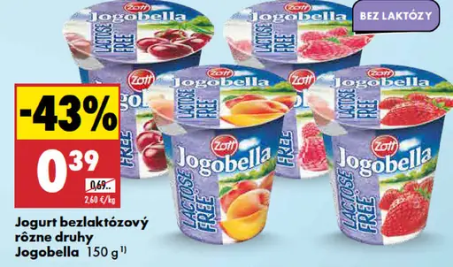 Jogobella jogurt bezlaktózový, rôzne druhy